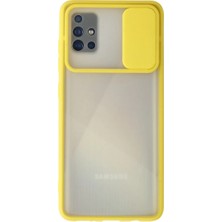 Samsung Galaxy A71 Kılıf Palm Buzlu Kamera Sürgülü Silikon - Sarı