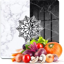 Decovetro Cam Kesme Tahtası ve Sunumluk Kare Siyah Beyaz Mermer Kar Tanesi Desenli 30X30 cm