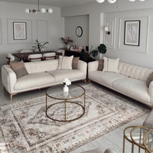 Cool Halı Belina Krem Vizon Salon Halısı Otantik Eskitme Desen Göbek Vintage Bukle Oturma Odası Halı