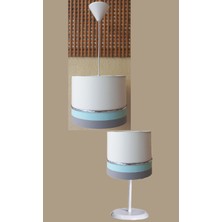 Onay Avize Yeşil Beyaz Gri M-407 Kumaş Kaplama 2.li Set Yatak Odası Genç ve Çocuk Odası Avize ve Abajur Seti