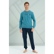 Remsa Erkek Interlok Penye Uzun Kol Pijama Takımı 2222 Petrol