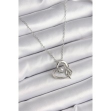 Skygo 316L Çelik Gümüş Renk Zincir Zirkon Taş Detaylı Kalp Model Sonsuzluk Detay Kadın Kolye - TJ-BKO9584