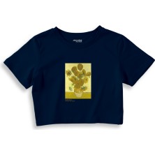 The Lucid Lab Sunflowers Crop Tişört - Lacivert