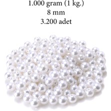 Venüs Shopping 1.000 gram (1 kg.) 8mm Beyaz Renk Plastik İnci Boncuk Çanta ve Takı Yapım Boncuğu (~3.200 adet)