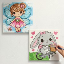 Okul Etkinliği-2'li Tuval Boyama Seti. 20x20 Cm Uv Baskı 6 Akrilik Boya 1 Fırça-model-176