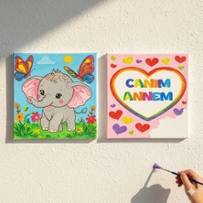 Dudu Gift Okul Etkinliği-2'li Tuval Boyama Seti. 20X20 cm Uv Baskı 6 Akrilik Boya 1 FIRÇA-MODEL-236