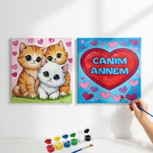 Dudu Gift Okul Etkinliği-2'li Tuval Boyama Seti. 20X20 cm Uv Baskı 6 Akrilik Boya 1 FIRÇA-MODEL-239