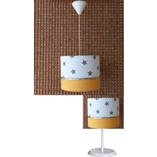 Onay Avize Beyaz Yıldızlı Sarı 2.li Set M-0392 Kumaş Kaplama Genç ve Çocuk Odası Avize ve Abajur Takımı