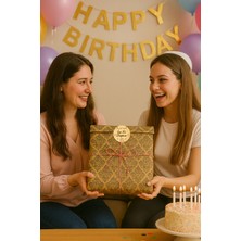Dekals Set Damask Desenli Doğum Günü Hazır Hediye Paketi Seti (30X40 Paket+Ip+ Etiket-8cm)
