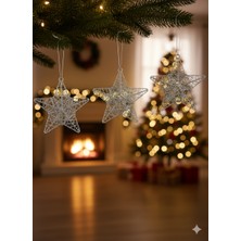 Dodomar 3 Adet Yılbaşı Ağacı Tel Yıldız Süs (15 Cm) - Gümüş Renkli 3 Boyutlu Lüks Büyük Boy Dekorasyon Seti (Özel Pvc Kutulu)