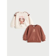 Lc Waikiki Yeni Sezon Bisiklet Yaka Baskılı Kız Çocuk Sweatshirt 2'li