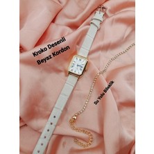 Brality Vintage Kadın Kol Saati- Gold Kasa- Oval Model- Beyaz Kroko Desenli Kordon TT0054