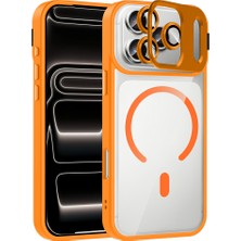 Systemcom iPhone 17 Pro Kılıf Standlı ve Kamera Lens Hediyeli M-Safe Şarj Özellikli Zore Etro Kapak - Turuncu