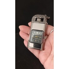 Alsepeteavm Füme Metal Timsah Başlıklı Saatli Jet Alevli Çakmak