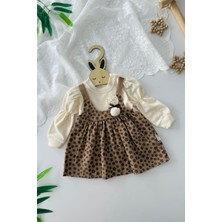 Miniğimin Cicileri Tavşan Detaylı Fitilli Kadife Çiçek Desenli Kız bebek elbise - Kahve