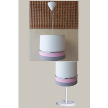 Onay Avize Pembe Beyaz Gri M-405 Kumaş Kaplama 2.li Set Yatak Odası Genç ve Çocuk Odası Avize ve Abajur Seti