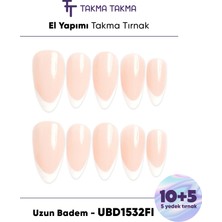 Takma Takma 15'li Ten Uzun Badem UBD1532FI Tekrar Kullanılabilir El Yapımı Protez Takma Tırnak - Ten Rengi-S