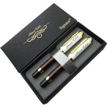 Signator® ST215 Sedefli Bordo Altın Kalem Seti - Dolma Kalem + Roller Kalem | Isme Özel Kalem