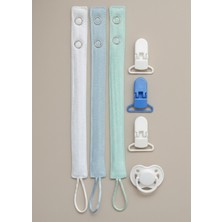 Joyous Mom & Kids 3'lü Pamuk Müslin Bebek Emzik Askısı Plastik Klips Kolay Açılır Emzik Tutacağı /emzik Zinciri