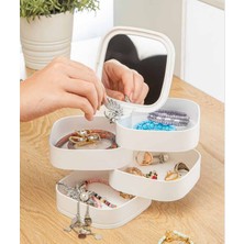 Mena Rise Aynalı 4 Katlı Kare Takı ve Makyaj Organizeri - Beyaz