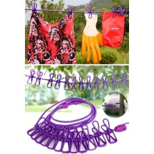 Mena Rise 12 Mandallı Lastikli Esneyen Çamaşaır Ipi Seyahat Tipi Taşınabilir Çamaşır Asma Ipi