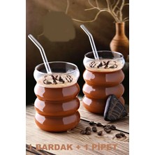 Mena Rise Boğumlu  Bardak  Borosilikat Kokteyl ve Kahve Sunum Bardağı -Cam Pipet Seti