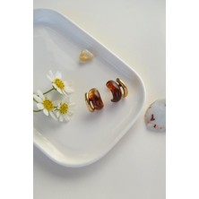 Sacce Scarves & Accessories Kehribar Kahverengi Minimal Vintage Küpe – Gold Çelik
