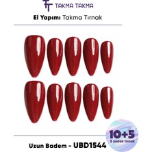 15'li Bordo Uzun Badem UBD1544 Tekrar Kullanılabilir El Yapımı Protez Takma Tırnak - Bordo-S