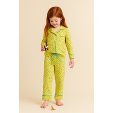 Kız Çocuk Çiçekli Pijama Takımı Hardal