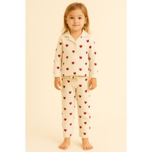 Katia & Bony Kız Çocuk Kalpli Pijama Takımı Ekru