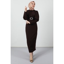 Giza Store Yakası Çapraz Elbise Acı Kahve