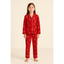 Katia & Bony Kız Çocuk Teddy Desenli Yılbaşı Temalı Pijama Takımı Kırmızı