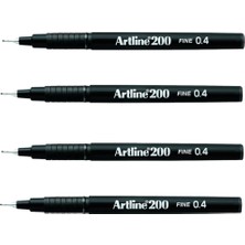 Artline 200N Siyah Fine Writing Kalem 4 Adet 0.4 mm İnce Uçlu Yazım Kalemi