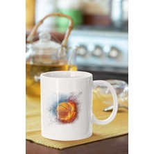 Ateşli Basketbol Topu Baskılı Porselen Kupa Bardak