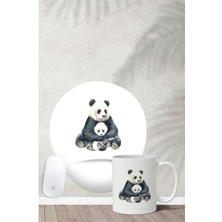 Panda Ailesi Desenli Bilek Destekli Mouse Pad Kupa Seti