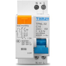 Huttrequ Tomzn Tpnl Dpnl 230V 1p+N Kalıntı Akım Devre Kesici Over ve Kısa Akım Koruması Rcbo Mcb Tpnl 32A (Yurt Dışından)