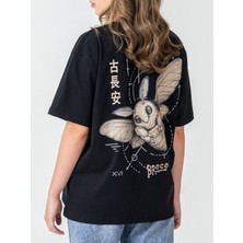 Broco Unisex Erkek/Kadın Oversize Bisiklet Yaka %100 Pamuk Baskılı Ipek Yolu T-Shirt