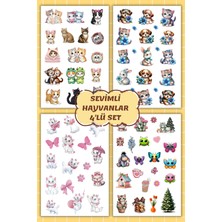 Birikiyedi 4 Lü Süper Sevimli Hayvanlar, Kedi,kelebek,sticker Set-Planner Ajanda Bullet Journal Için Uygun
