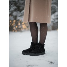 Stato Kadın Siyah  Süet Yumuşak Deri  Kürklü Kışlık Bağcıklı Bot