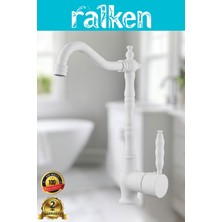 Ralken Kiev Mat Beyaz Rustik Retro Nostaljik Antik Eviye Mutfak Bataryası Musluk - %100 Pirinç, Paslanmaz, Ağır Gövde, Retro Batarya, Rustik Musluk