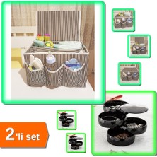 Hereveoyuncak 5 Bölmeli Kapaklı Beşik Düzenleyici + 360 Derece Dönebilen 4 Katlı Takı Toka Organizer - 2li Set F5E