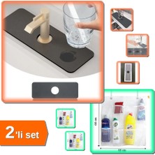 Hereveoyuncak Su Emici Sihirli Mutfak Banyo Musluk Matı + 8 Cepli Askılı Mutfak Banyo Düzenleyici - 2li Set K8D2A2