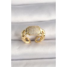 Skygo Pirinç Gold Renk Ayarlanabilir Zirkon Taşlı Kadın Yüzük - TJ-BYK3596