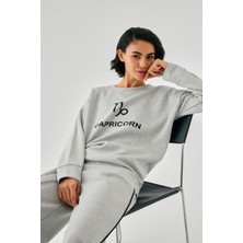 Akbeniz Kadın Gri Oğlak Burcu Oversize 2 Iplik Eşofman Ev Giyim Takımı