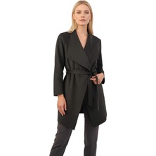 Rays Siyah Bel Bağlamalı Şal Yaka Kadın Kaban 8472