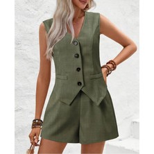 Suna V-Yaka Düğmeli-Şortlu Takım