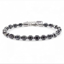 Hg.Aksesuar Erkek Elmas Kesim Hematit Ayaranabilir Çelik Zincir Bileklik