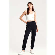 Tommy Life Lacivert Yüksek Bel Jogger Rahat Form Manşetli Kadın Eşofman Alt - 94561
