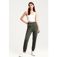 Haki Yüksek Bel Jogger Rahat Form Manşetli Kadın Eşofman Alt - 94561