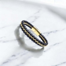 Hg.Aksesuar Erkek Zincir Model Çelik ve Deri Bileklik